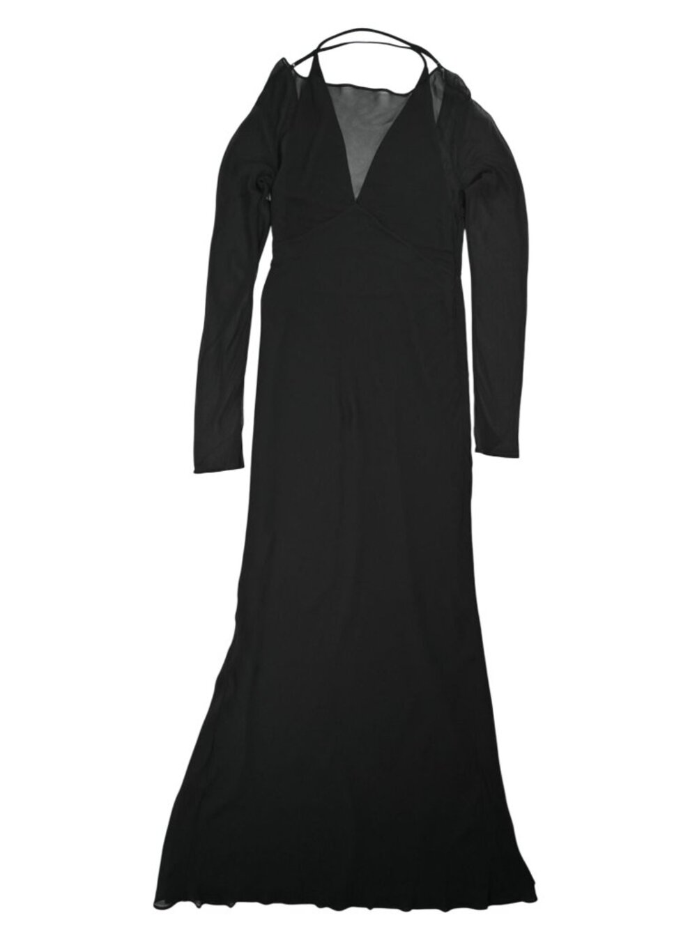 Venroy Silk Layered Long Sleeve Maxi Dress in Black